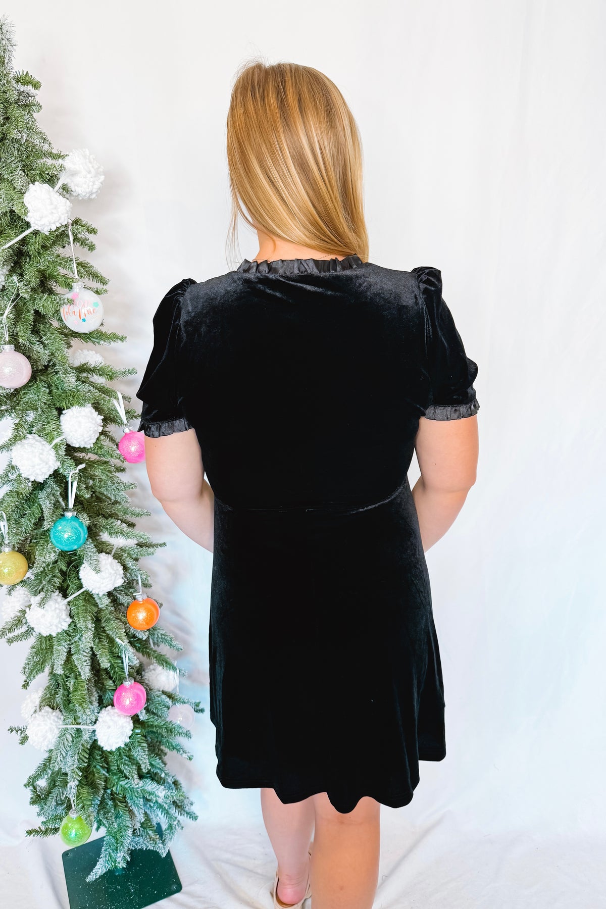 Holiday Cheer Velvet Mini Dress - Black