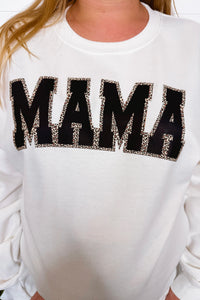 Mama Cheetah Graphic Crew Neck - White