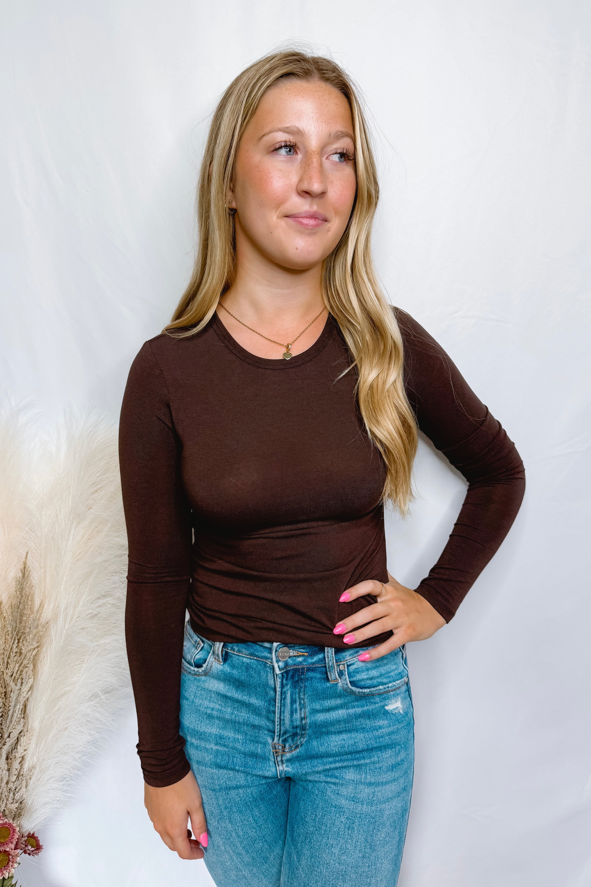 Madison Long Sleeve Top - Brown