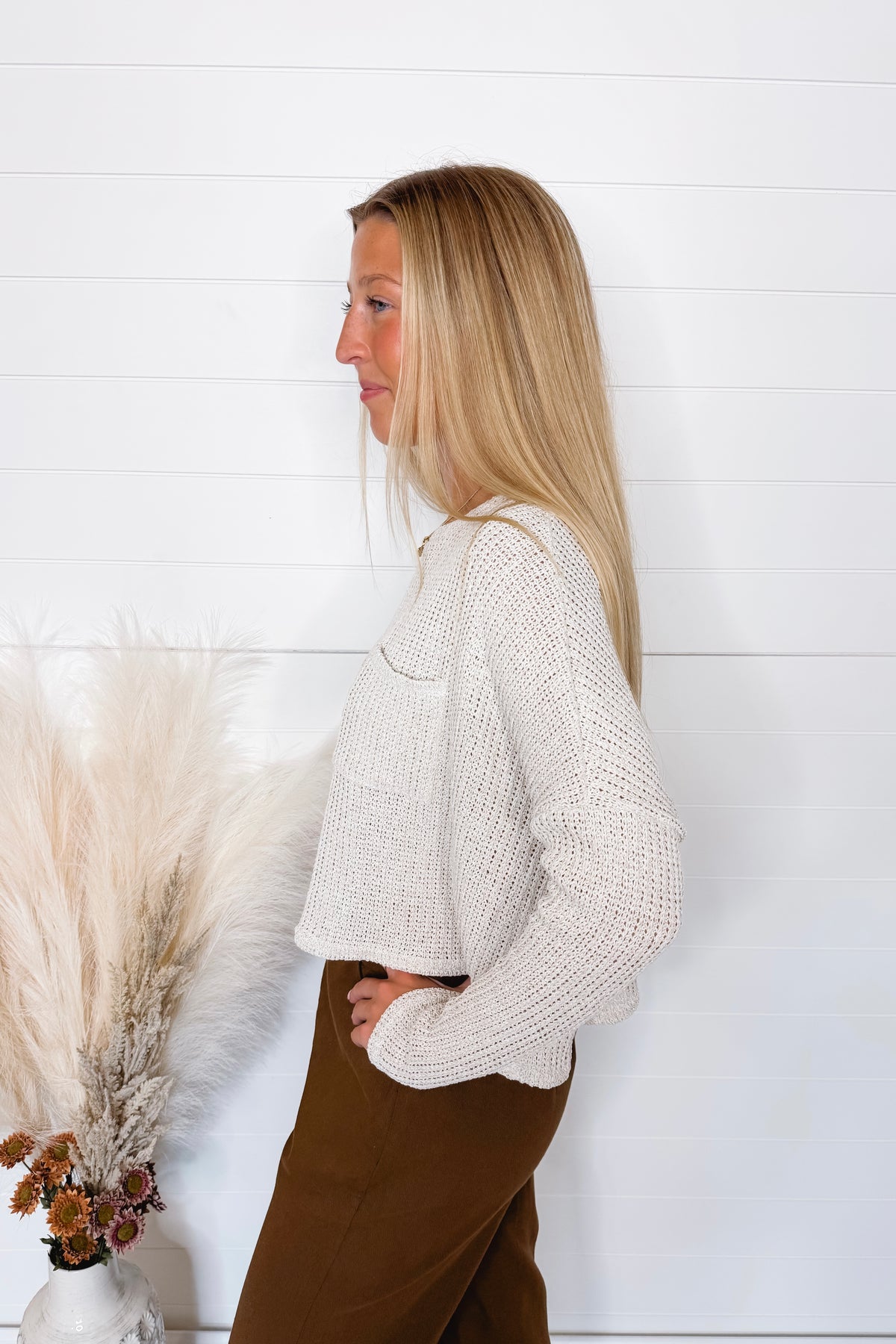 Casual Hangout Boxy Knit Top - Natural