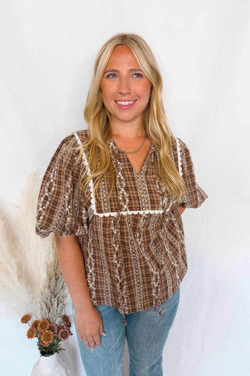 Fall Fever Bubble Sleeve Blouse - Mocha