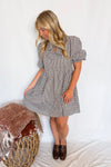 Harvest Cutie Gingham Front Bow Mini Dress - Brown
