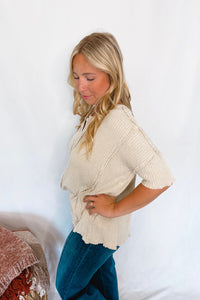 Having Fun Frayed Ribbed Top - Khaki