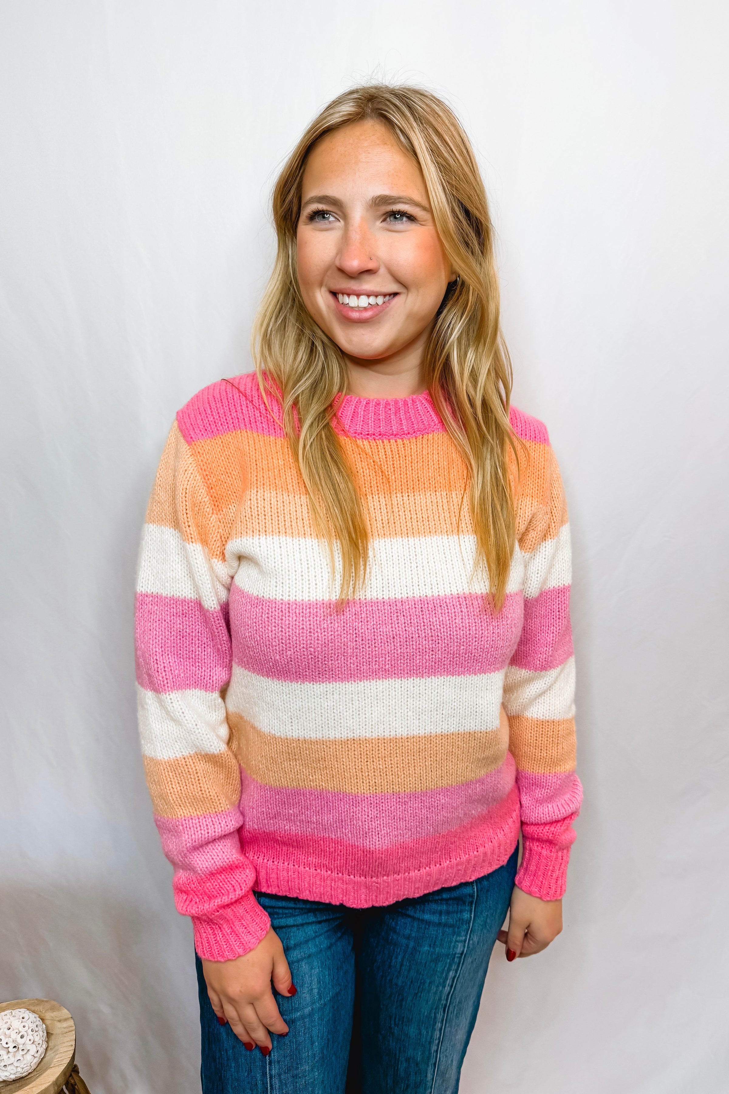 Falling in Love Striped Sweater - Pink/Coral/Ivory