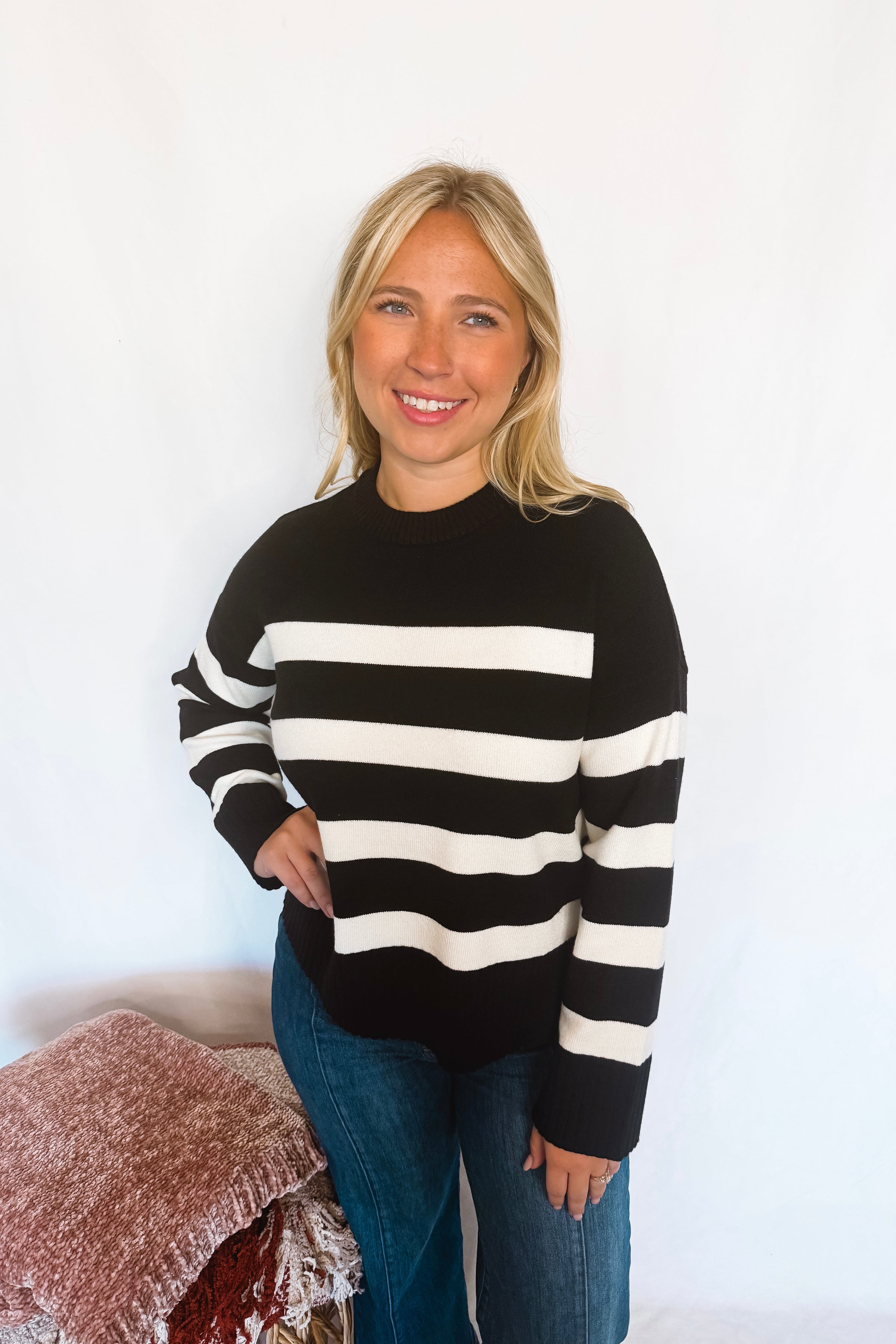 Warm Welcome Striped Sweater - Black/Cream