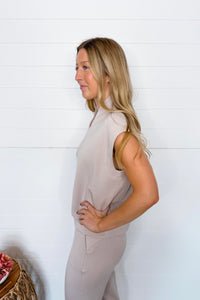 First Class Scuba Luxe V-Neck Sleeveless Top - Mocha Cream