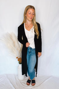 Gertie Ribbed Open Front Cardigan - Black