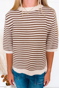 Warm Windy Days Striped Knit Top - Cream/Mocha