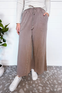 Remy Wide Leg Terry Knit Pants - Mocha
