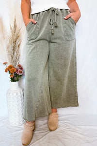 Remy Wide Leg Terry Knit Pants - Olive