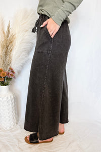 Remy Wide Leg Terry Knit Pants - Black