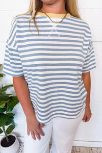 Casual Flow Striped Tee - Dusty Blue