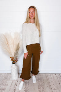 Casual Hangout Boxy Knit Top - Natural
