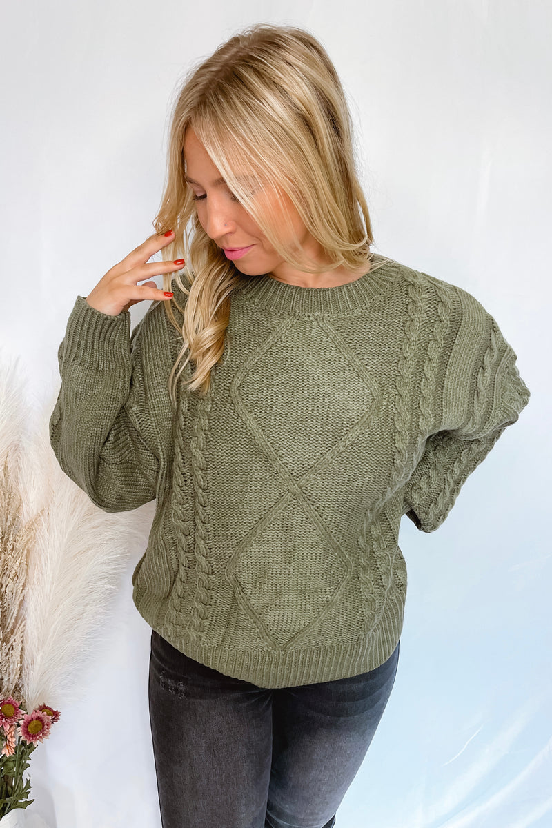 Caffeine Crush Cable Knit Sweater - Olive