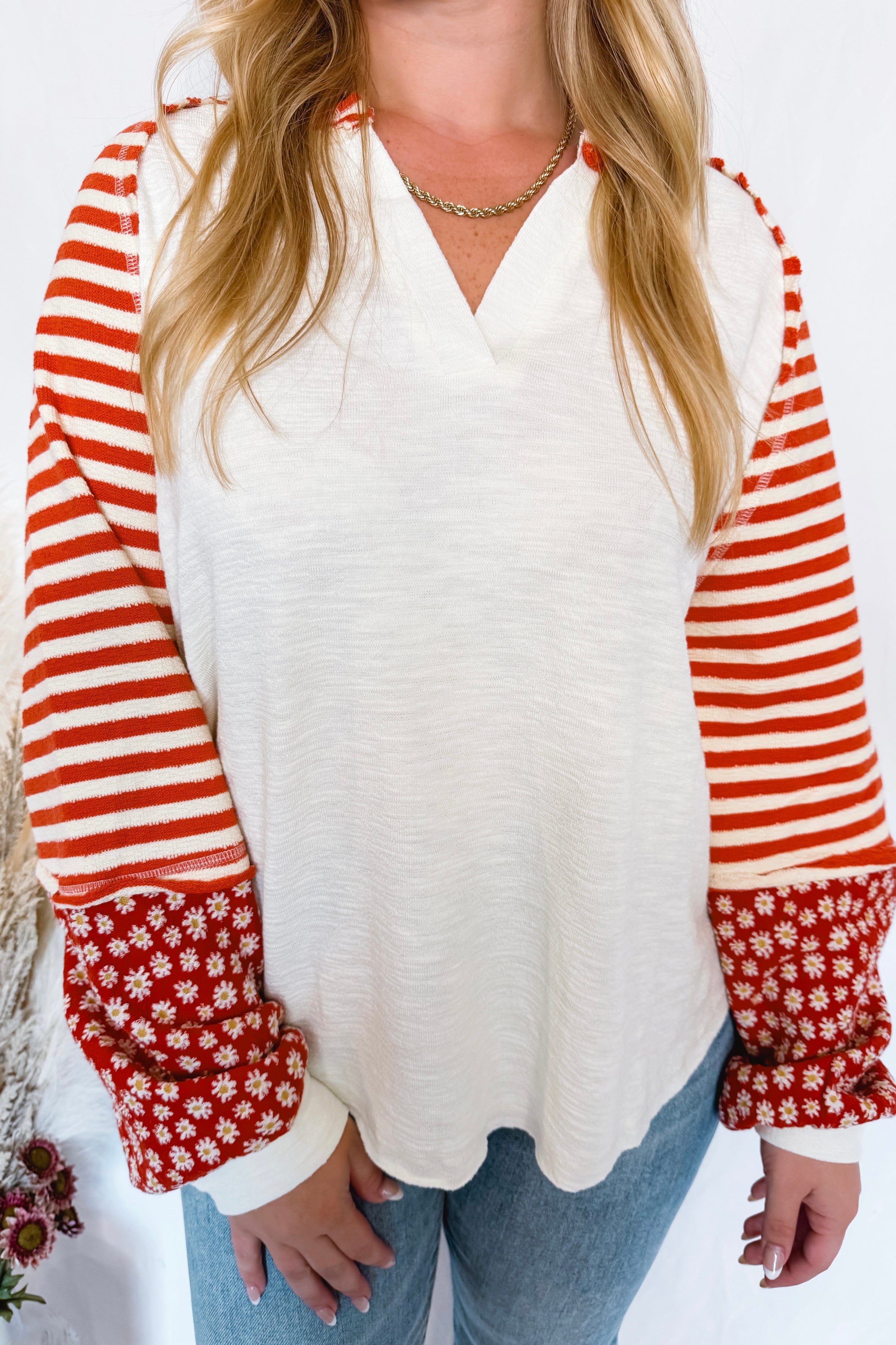 Keepin' It Casual Split Neck Top - Cream