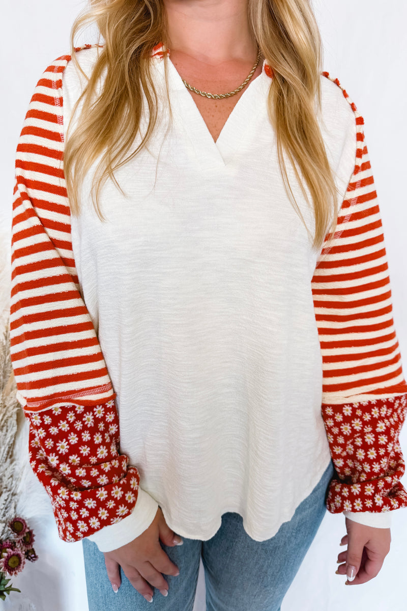Keepin' It Casual Split Neck Top - Cream