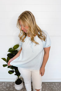 Ocean View Striped Peasant Blouse - Blue