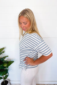 Casual Flow Striped Tee - Dusty Blue