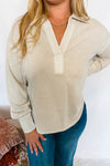 All My Days Mineral Washed Split Neck Top - Oatmeal