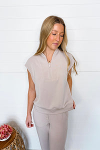 First Class Scuba Luxe V-Neck Sleeveless Top - Mocha Cream