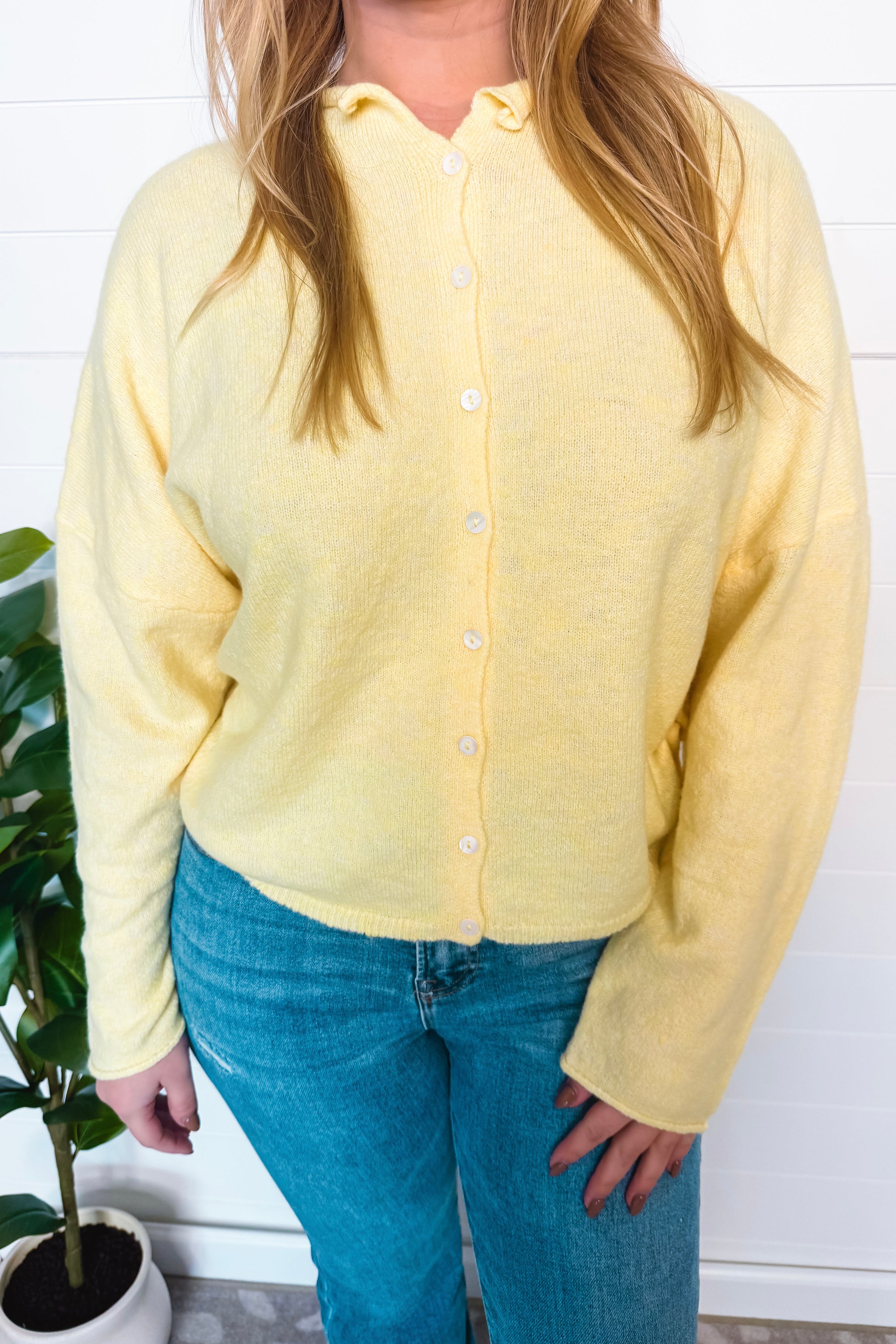 Sweet Breeze Lightweight Button Sweater - Butter Yellow