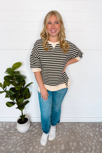 Bentley Striped Oversized Top - Black/Cream