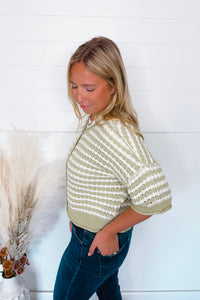 Warm Breeze Crochet Knit Button Sweater - Sage