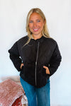 Cheerful Smile Quilted Jacket - Black