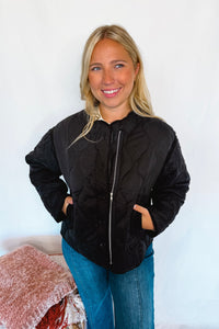 Cheerful Smile Quilted Jacket - Black