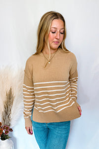 Harvest Season Striped Knit Sweater - Taupe/Ivory