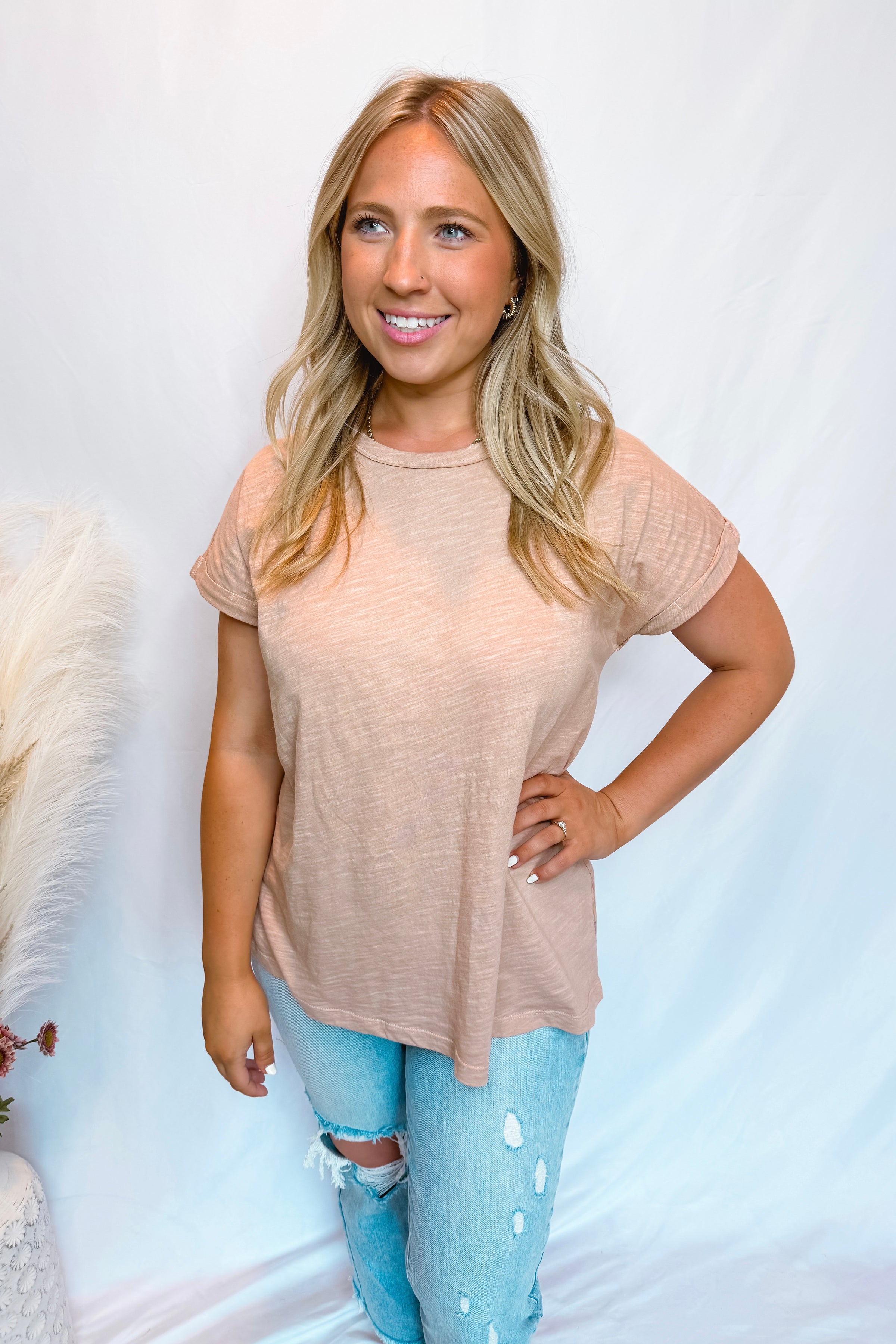 Simple Style Contrast Top - Dusty Mauve