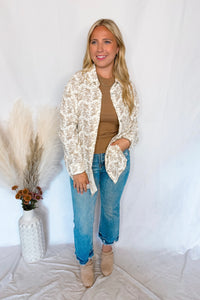 Meadow Breeze Gauze Floral Button Down - Ivory/Mocha