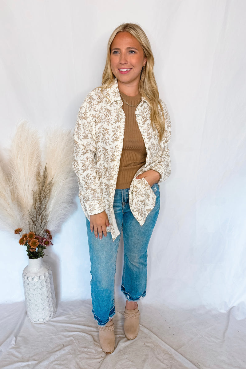Meadow Breeze Gauze Floral Button Down - Ivory/Mocha