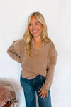 Coffee Brewing Split Neck Top - Mocha