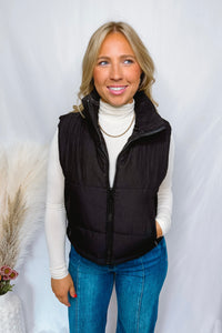 Marnie Zip Up Puff Vest - Black