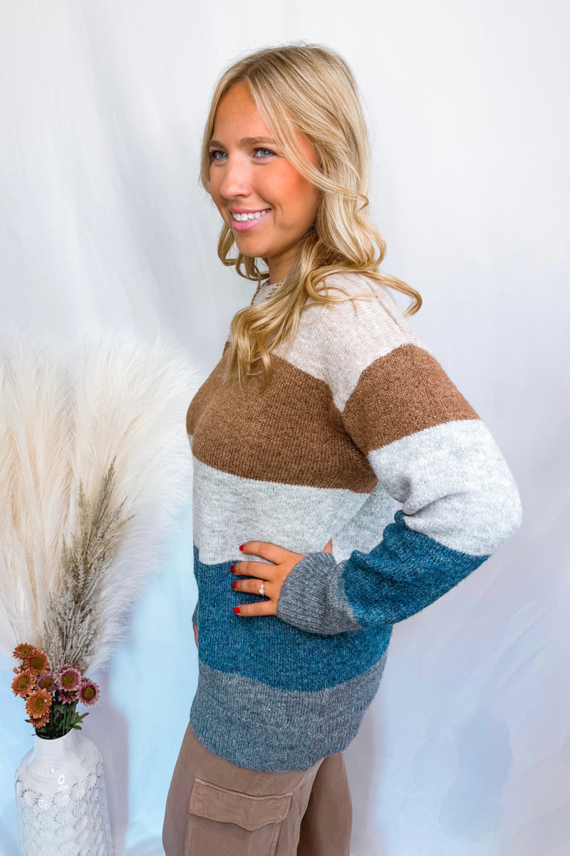 Maple Moments Color Block Sweater - Brown/Multi