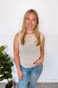 Only You Asymetric Shoulder Tie Knit Top - Oatmeal Grey