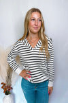 Subtle Charm Collared Striped Knit Top - Ivory/Black