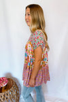 Sunny Gardens Floral Tiered Top - Pink/Blue Multi