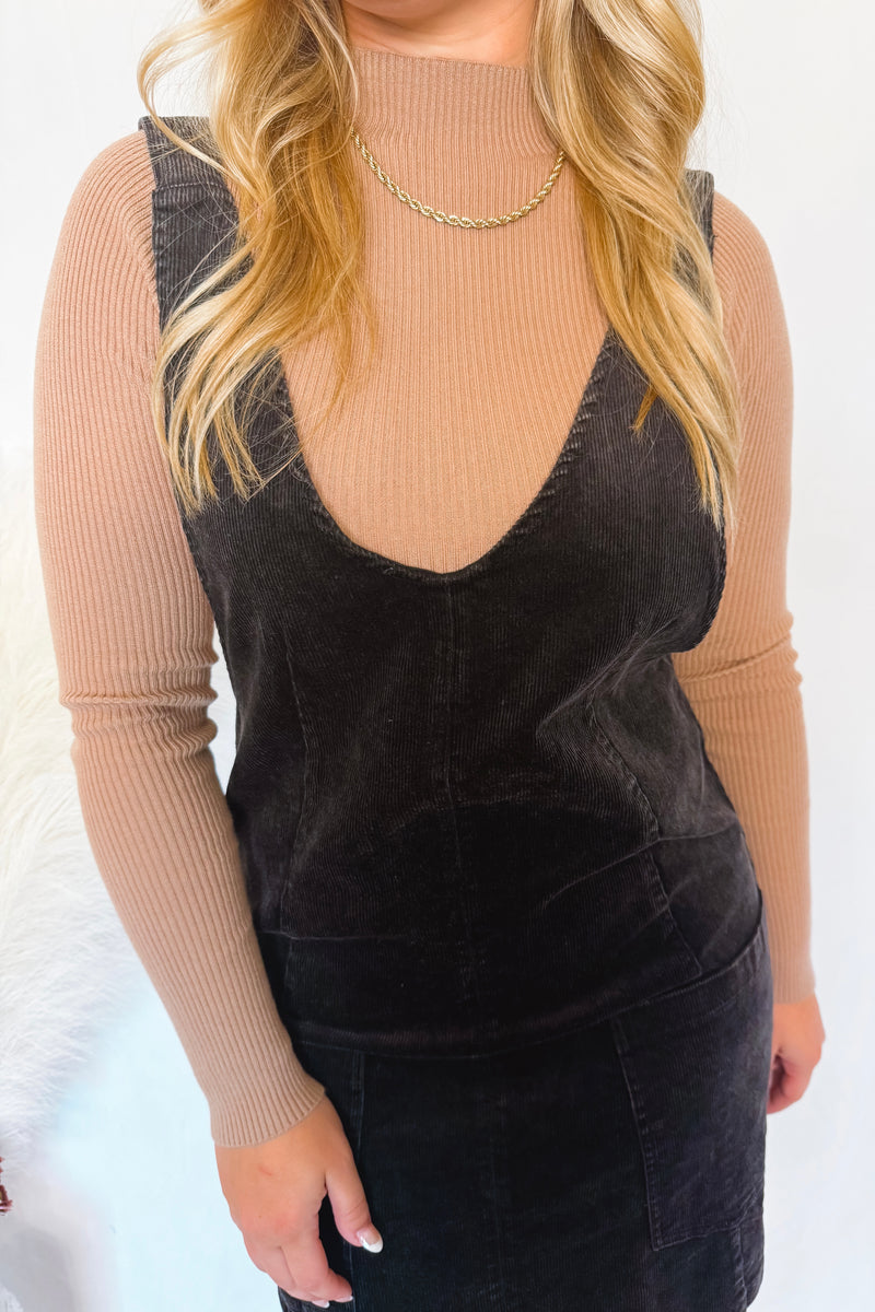 Fall Boardwalk Corduroy Pinafore Dress - Black
