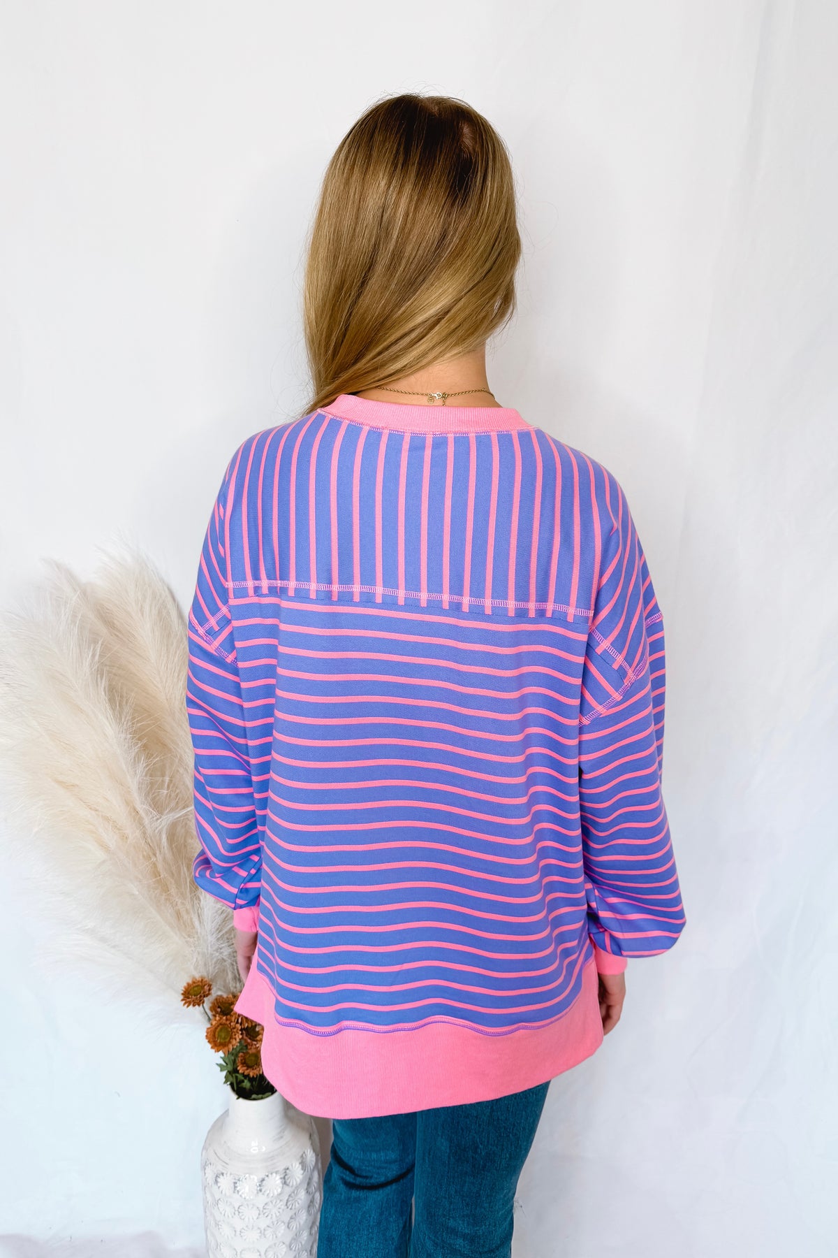 Bailey Striped Oversized Knit Top - Lavender/Pink