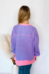 Bailey Striped Oversized Knit Top - Lavender/Pink