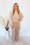 Crisp Leaves Mineral Washed Crew Neck Top - Taupe