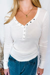 Shelly Long Sleeve Henley Top - White