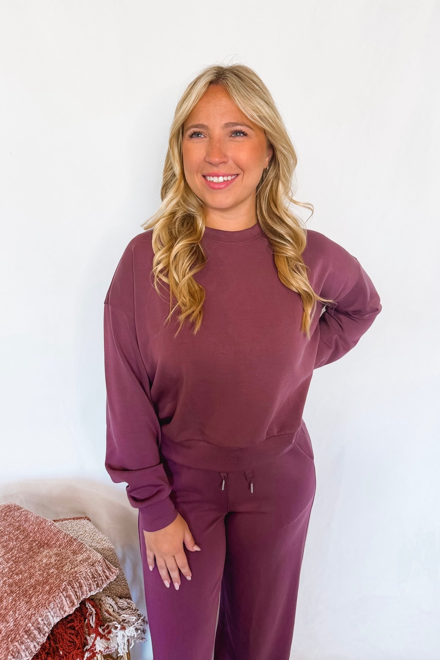 Casual Luxe Crew Neck Top - Plum