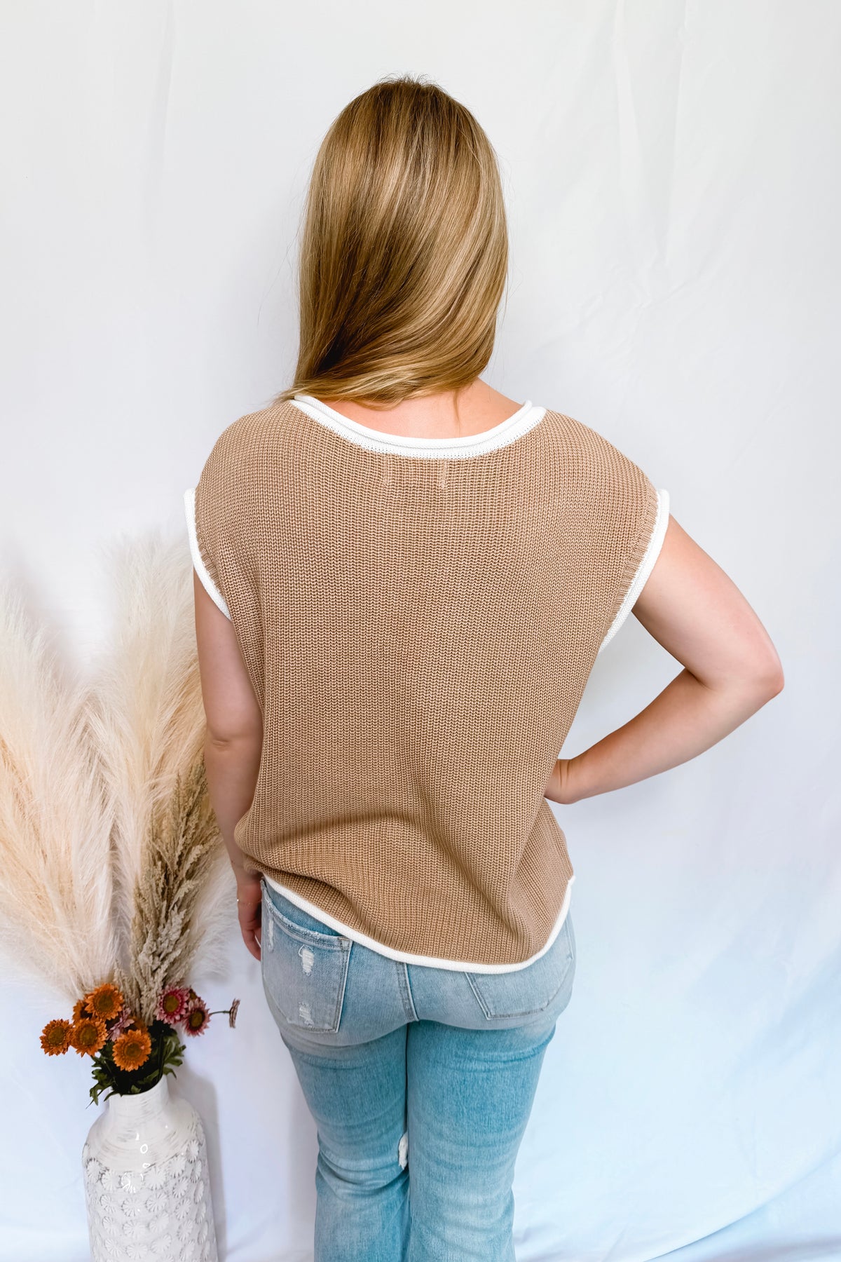 Soft Smile Knit Tank - Taupe/Ivory