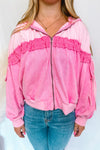 Cotton Candy Ruched Zip Up Hoodie - Pink