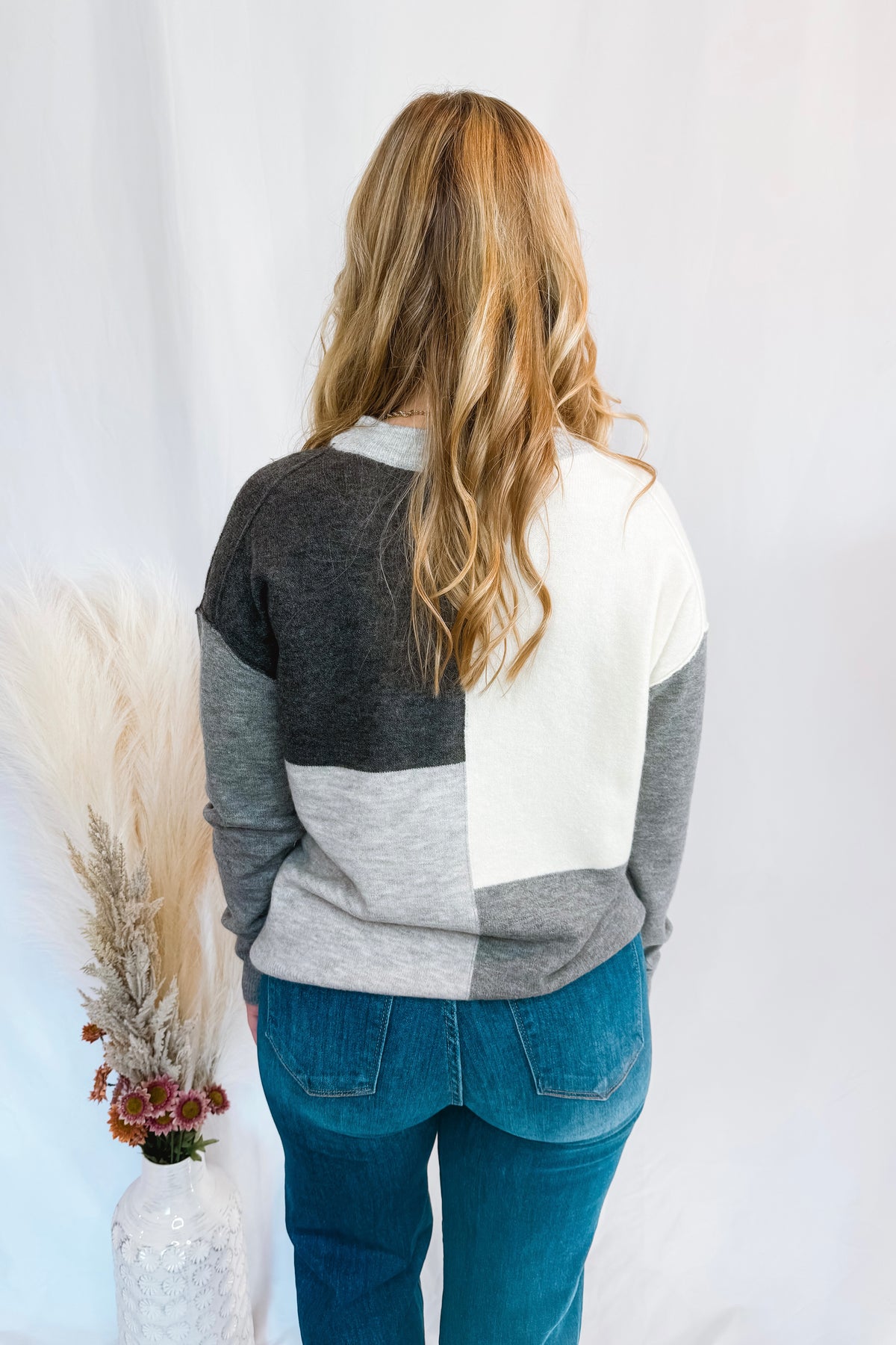 Warm Embrace Color Block Sweater - Charcoal