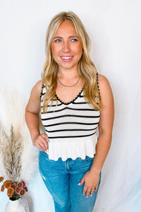 Simply Polished Striped Knit Tank - White/Black