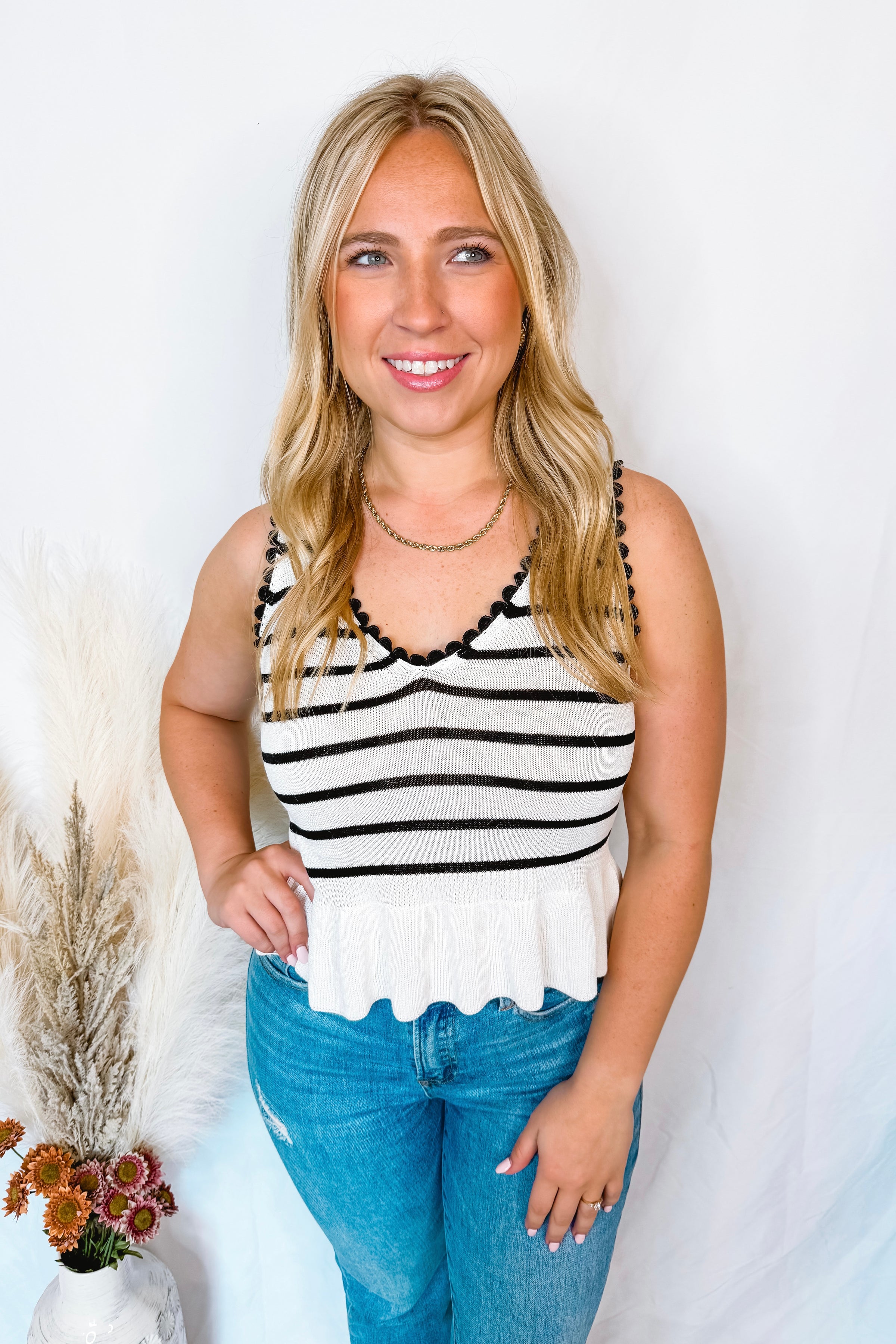 Simply Polished Striped Knit Tank - White/Black